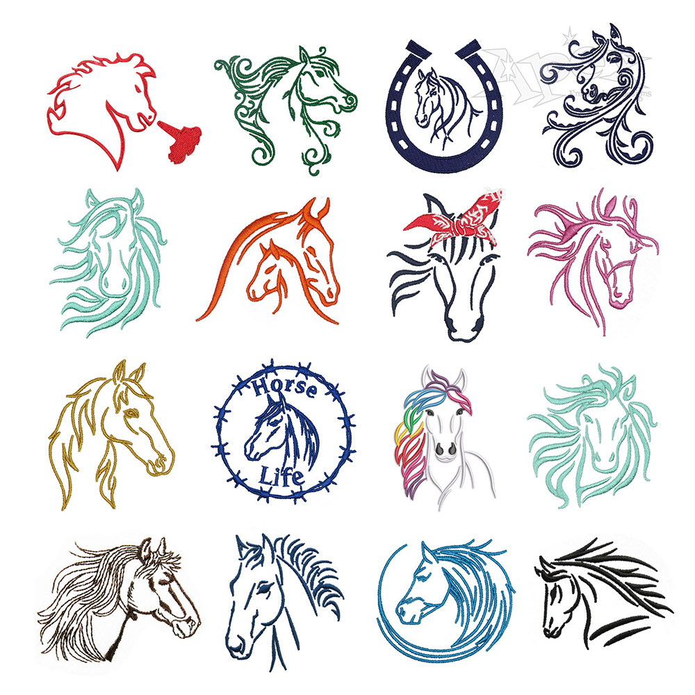 Simple Horse Head and Face Line Art Pack Machine Embroidery Designs All