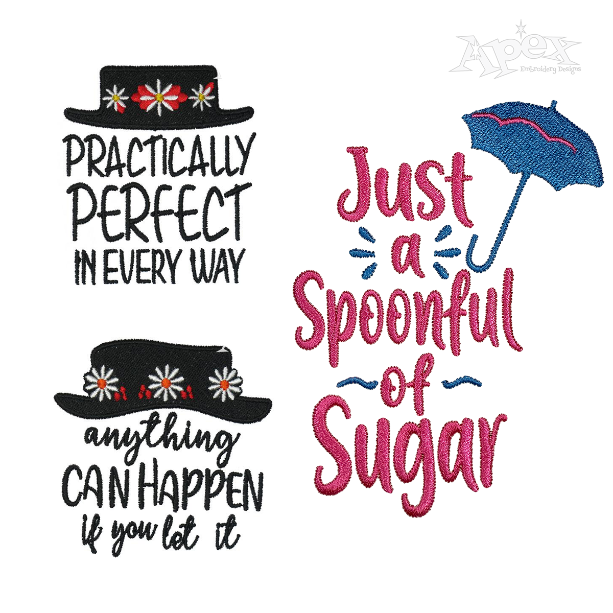 Mary Poppins Movie Saying Quote Pack Machine Embroidery Design by Apex