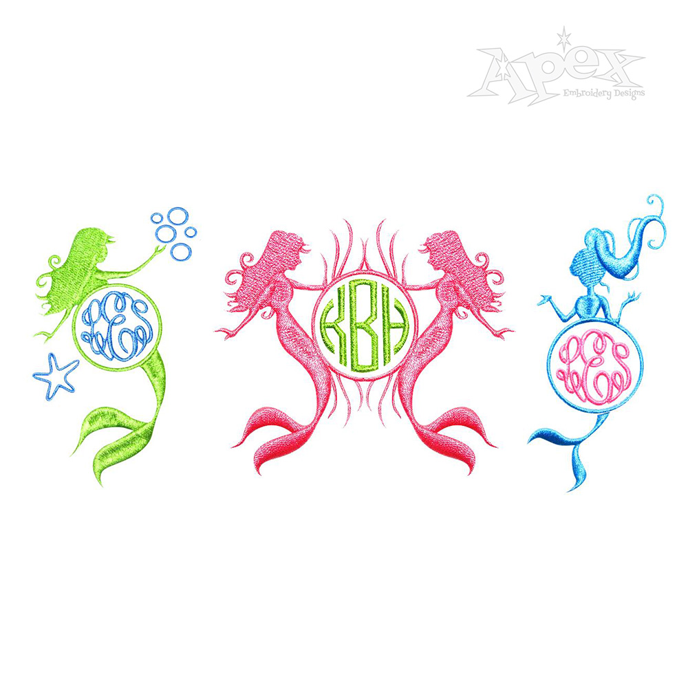 Mermaid Monogram Machine Embroidery Design by Apex All