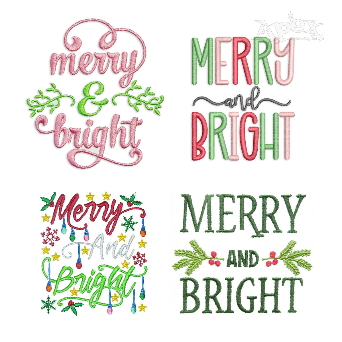 Merry and Bright Christmas Machine Embroidery Designs - Apex All