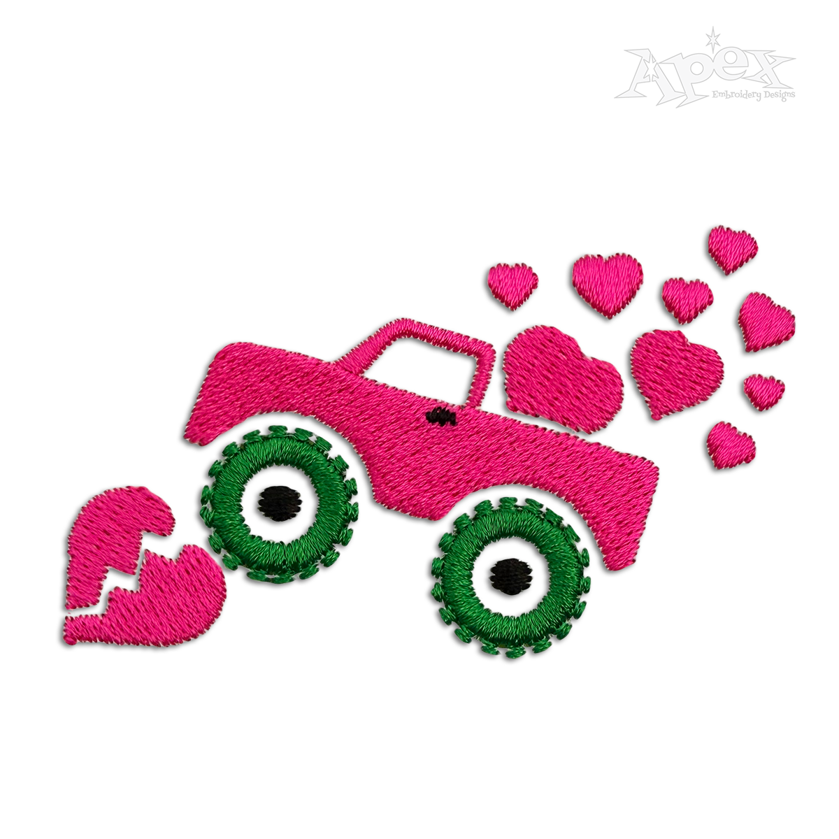 Valentine Day Monster Truck Machine Embroidery Design - Apex
