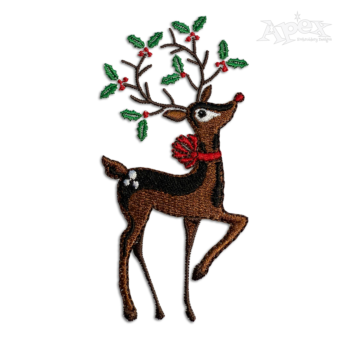 Holly Deer Christmas Machine Embroidery Designs Digitized