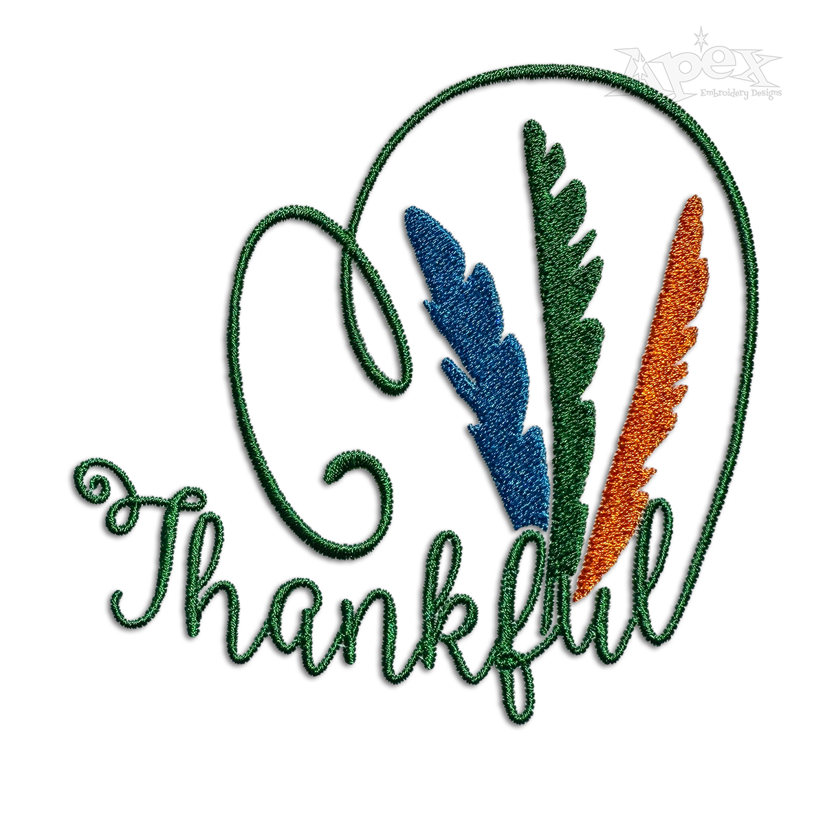 Thanksgiving Thankful Turkey Feather Machine Embroidery Design