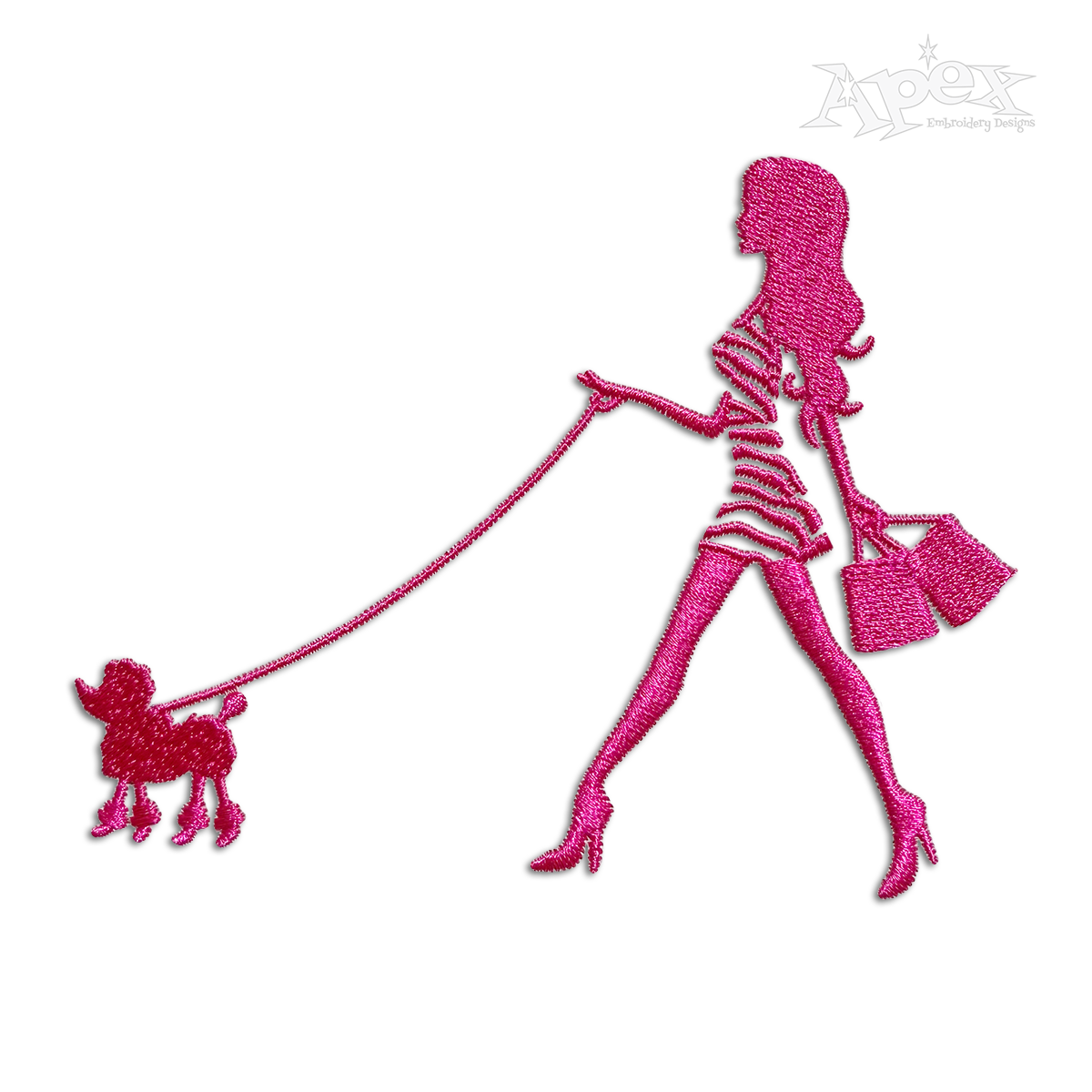 Shopping Lady and Poodle Dog Embroidery Designs Digitizing
