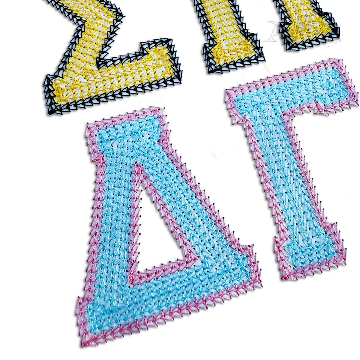 Greek Varsity 2-color Chain Stitch Font Digitized by Apex Monogram Digitized