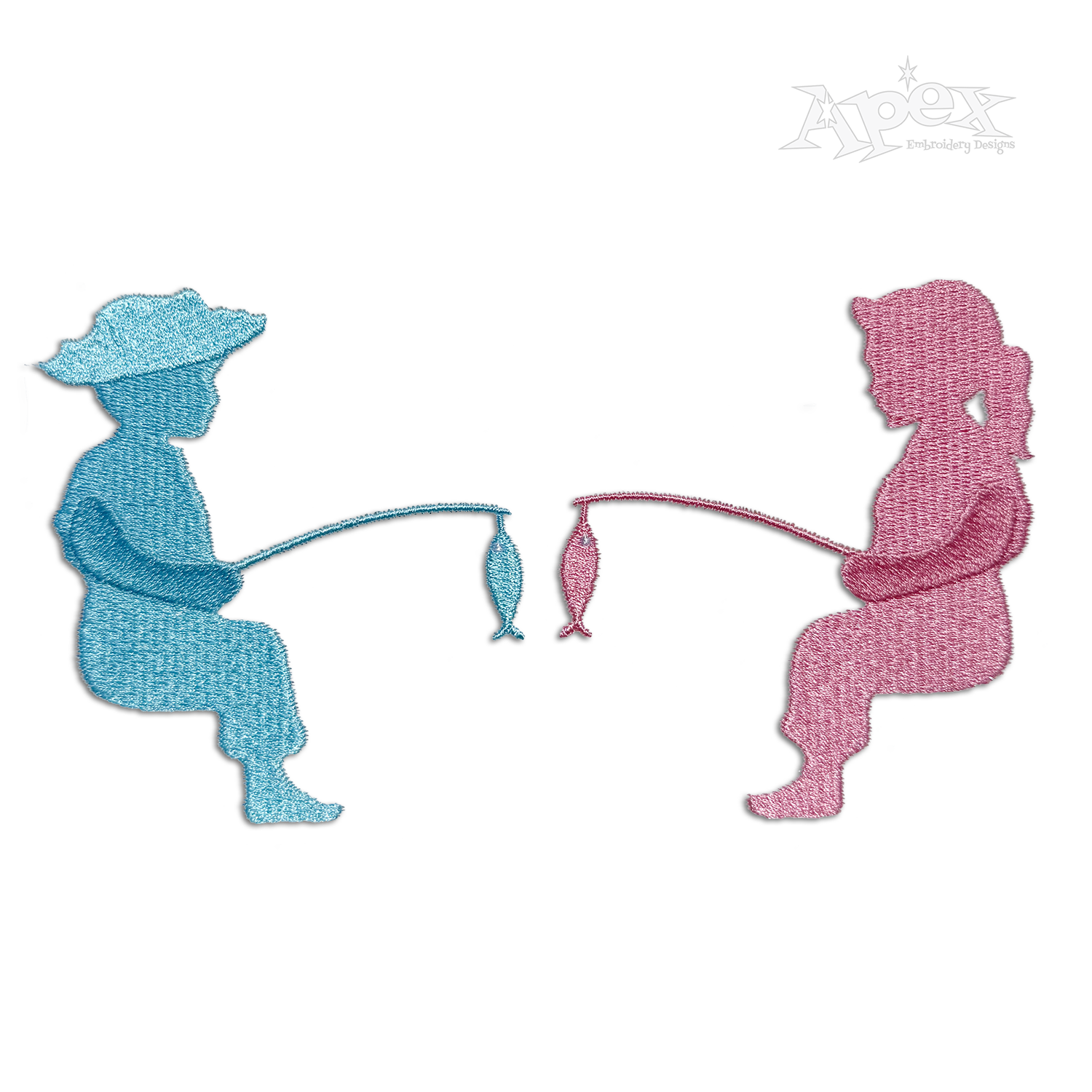 Fishing Kids Silhouette Machine Embroidery Designs by Apex Digitizing