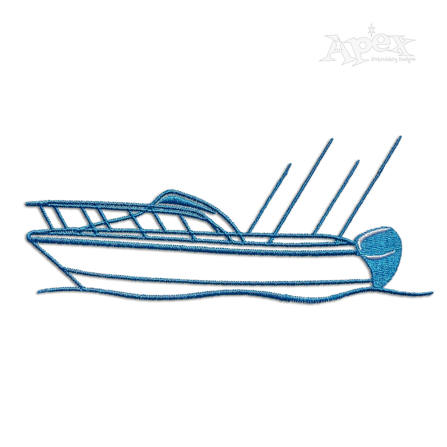 Fishing Boat Simple Outline Fish Lover Machine Embroidery Design by Apex