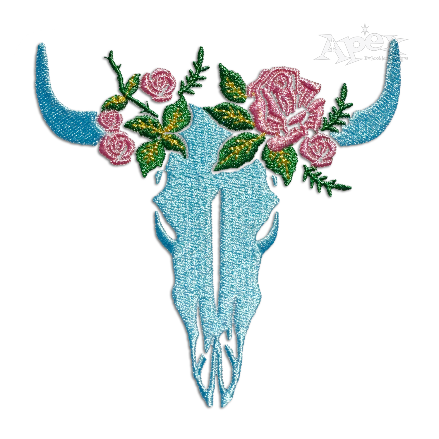 Southwest Skull and Rose Cow Machine Embroidery Design
