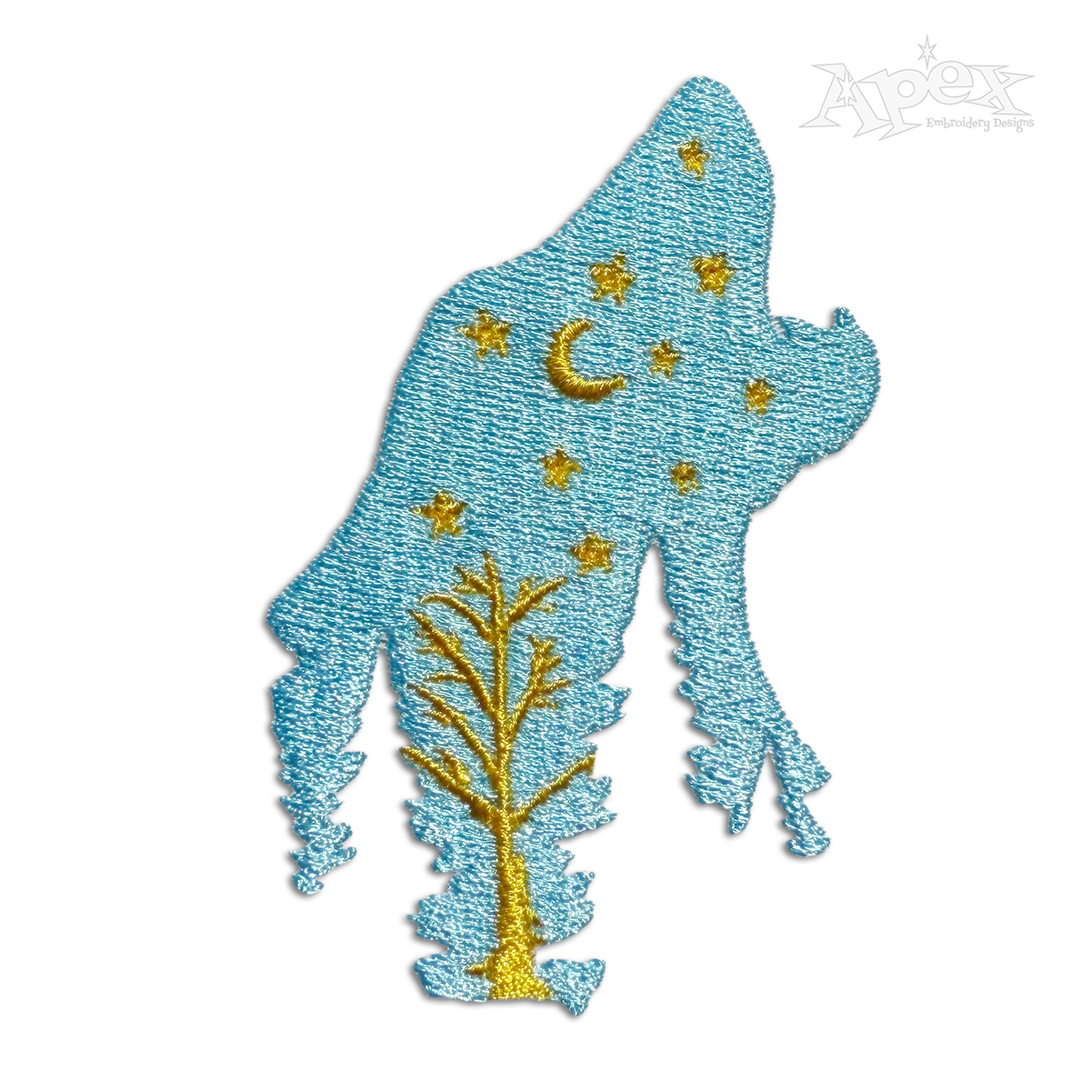 Howling Wolf Full Moon Barking Silhouette Machine Embroidery Design Digitized