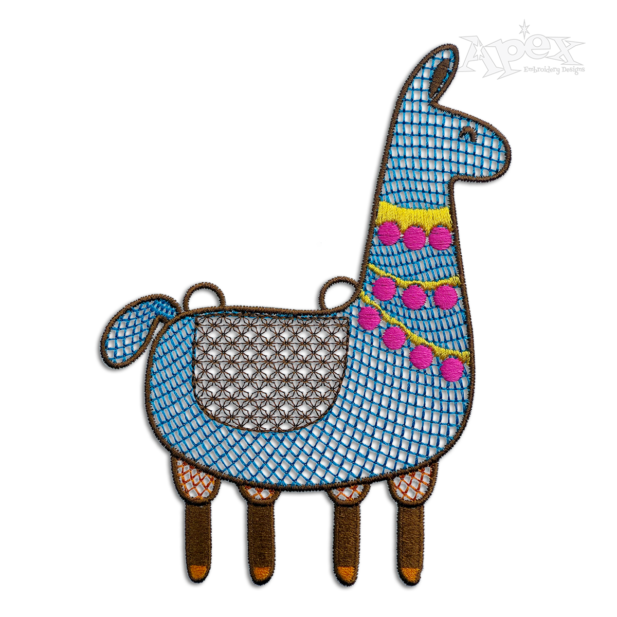 Hanging Bag Tag Llama Alpaca Sketch Machine Embroidery Design