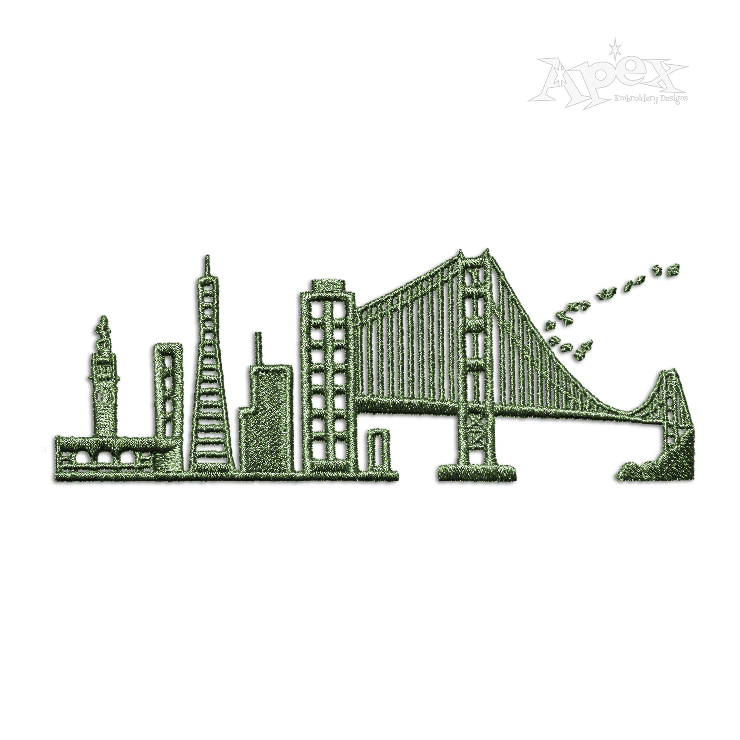 San Francisco Skyline with Golden Gate Bridge Machine Embroidery Design by Apex