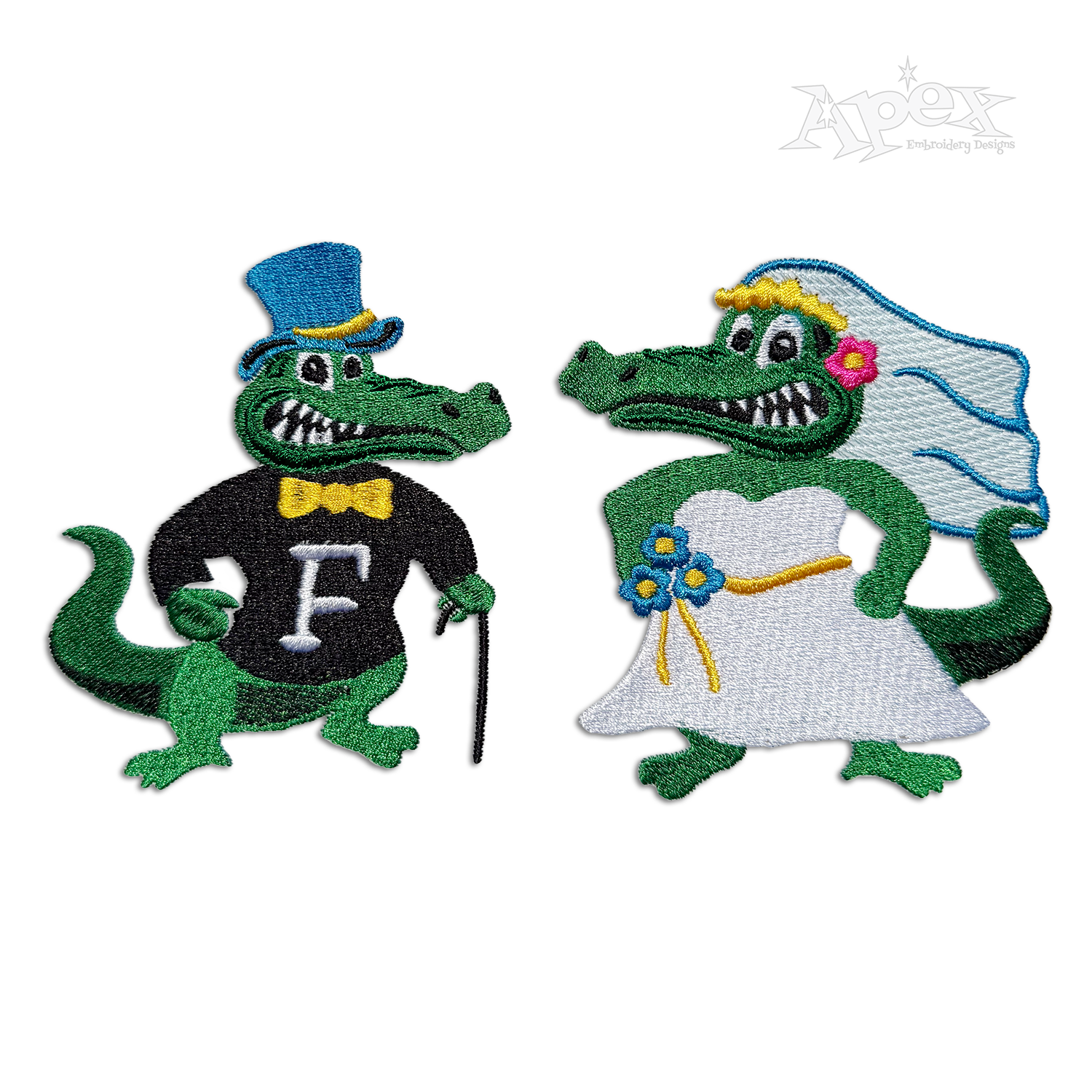 Alligator Wedding Couple Machine Embroidery Design | Apex Digitized