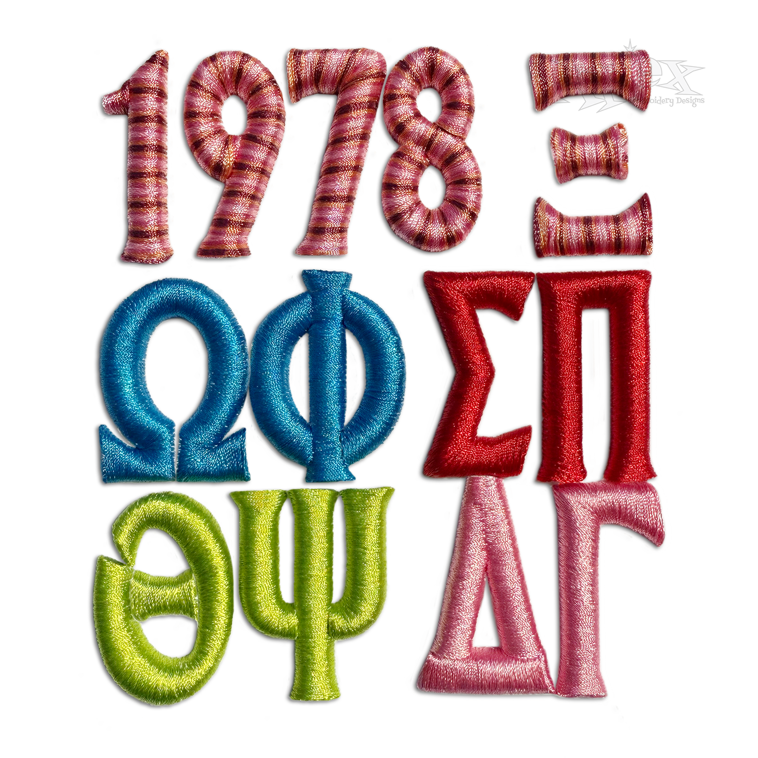 Greek College Fraternity 3D Puff Machine Embroidery Font by Apex Digitized
