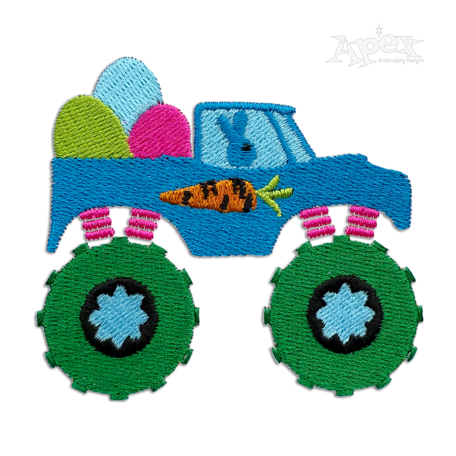 Monster Truck Hauling Easter Eggs Machine Embroidery Design Digitized