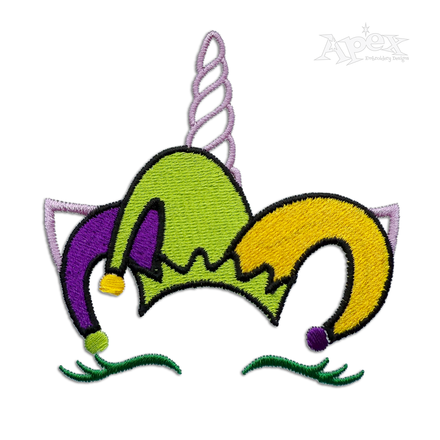 Mardi Gras Unicorn Face Jester Joker Embroidery Designs | Apex