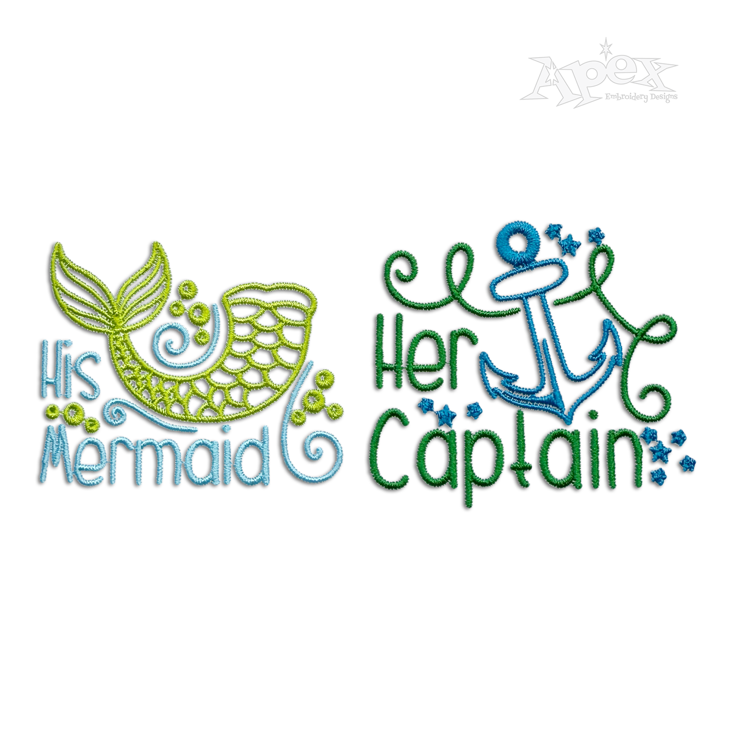 His Mermaid - Her Captain Wedding Machine Embroidery Design Digitizing