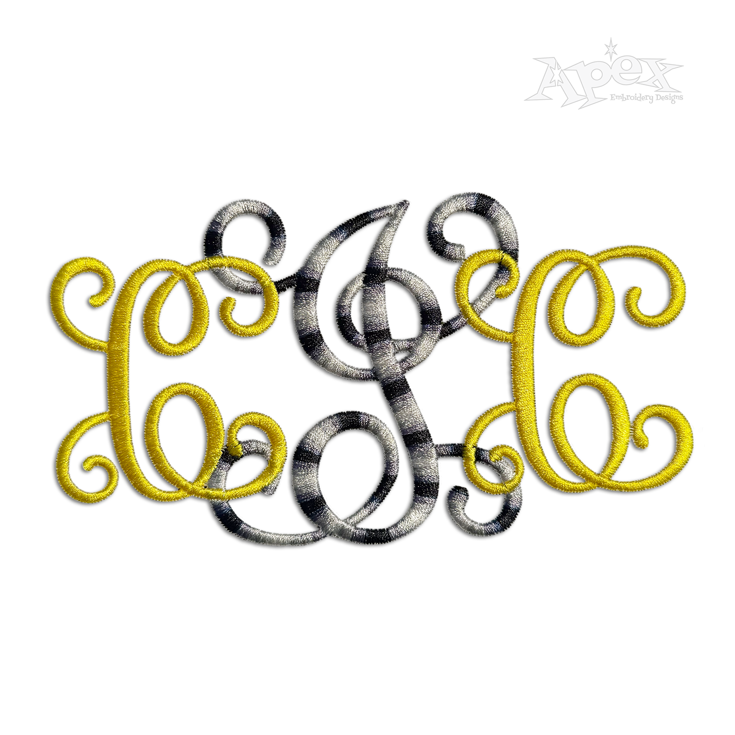 Vine Alternative Interlocking Monogram Embroidery Font yellow