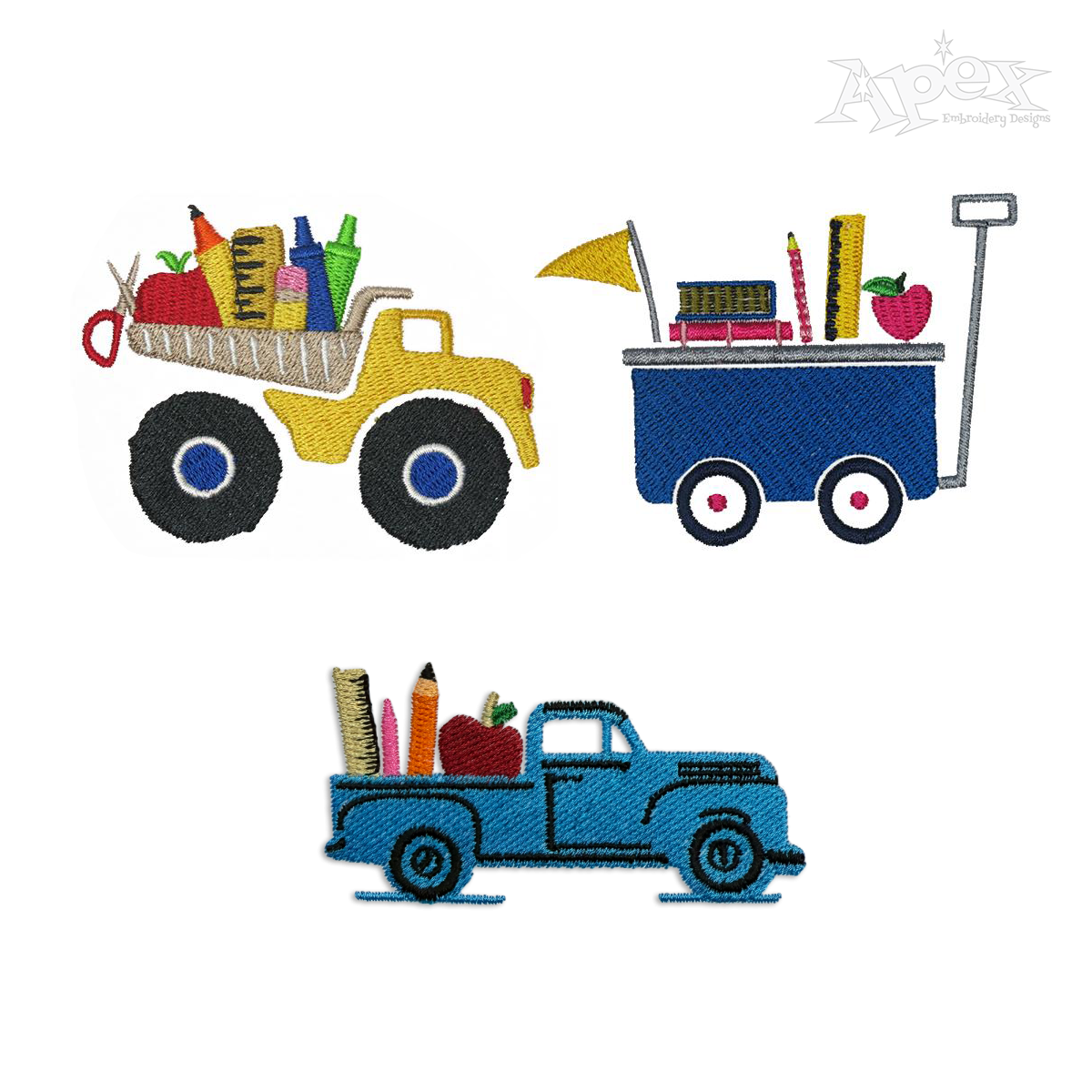 Back to School Vehicles Machine Embroidery Designs Apex Digitizing