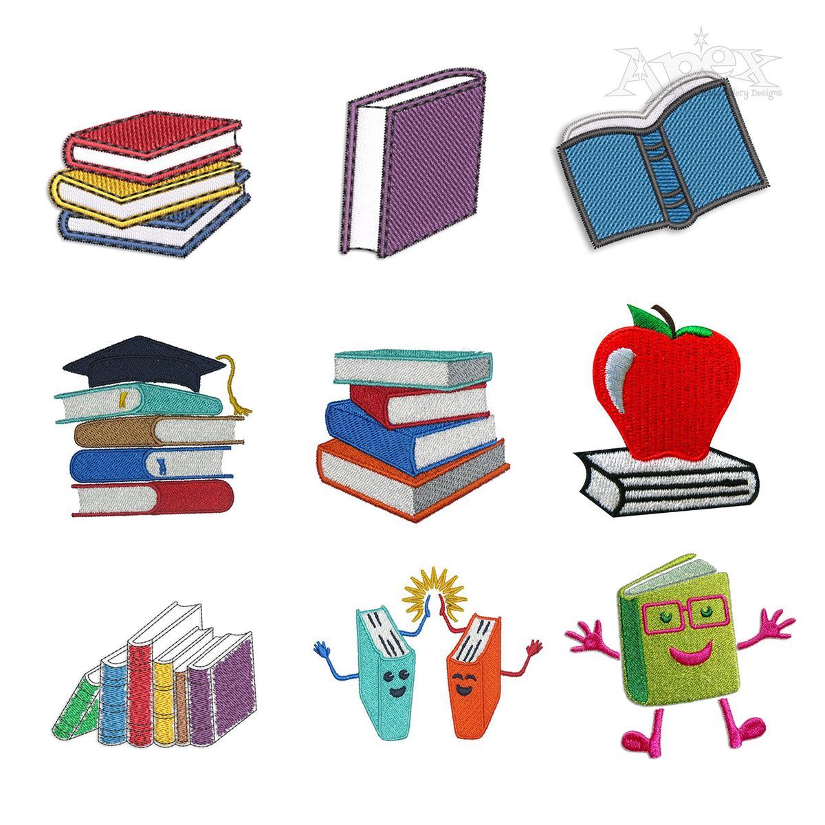 Book Pile Bundle Machine Designs Digitized by Apex All
