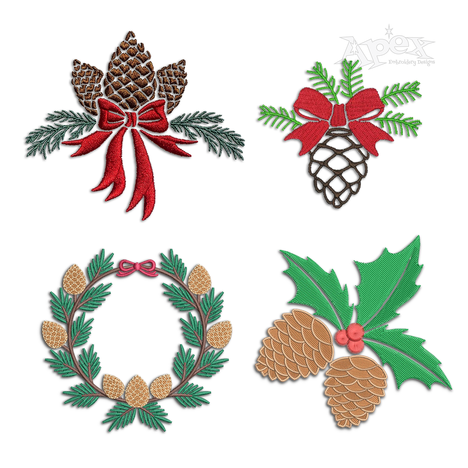 Christmas Pinecone Wreath Machine Embroidery Design - Apex All
