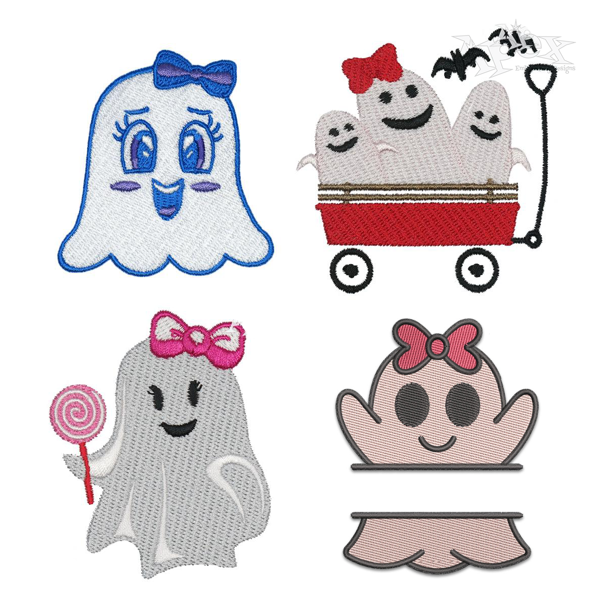 Cute Halloween Girl Ghost with Bow Machine Embroidery Designs by Apex All