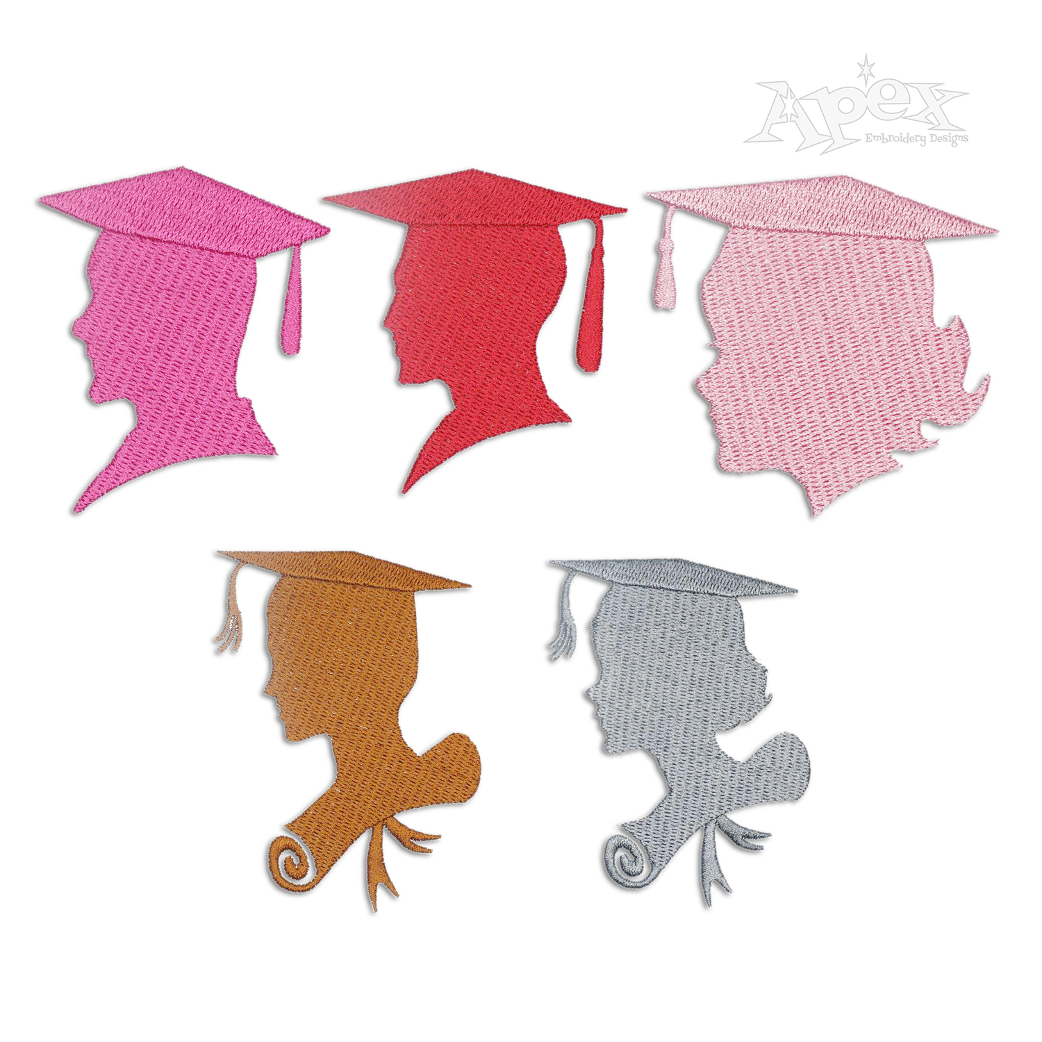 Graduation Boy Girl Portrait Silhouette Machine Embroidery Design - Apex All