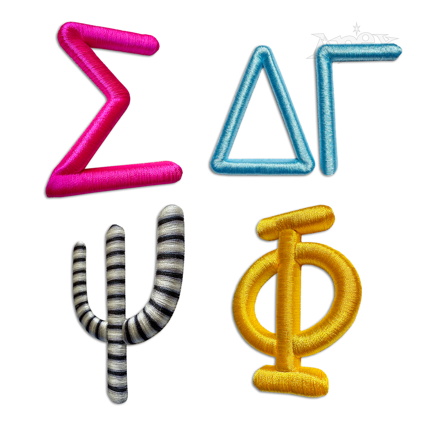 Greek Chalkboard 3D Puff Embroidery Font Digitized by Apex Designs