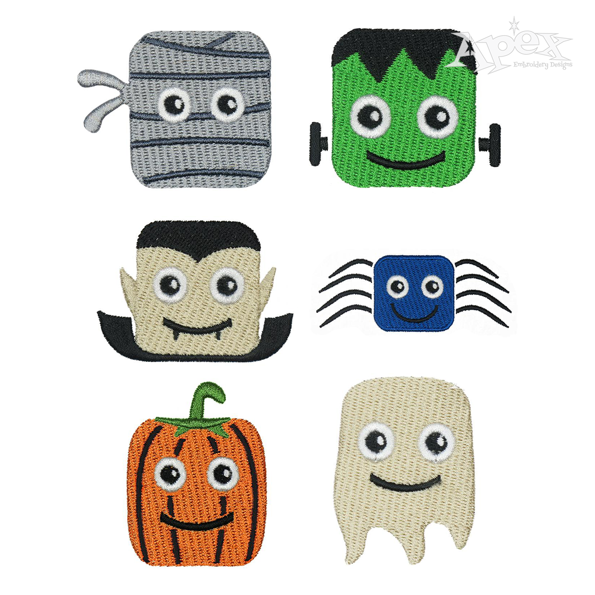 Happy Face Halloween Characters Machine Embroidery Design by Apex