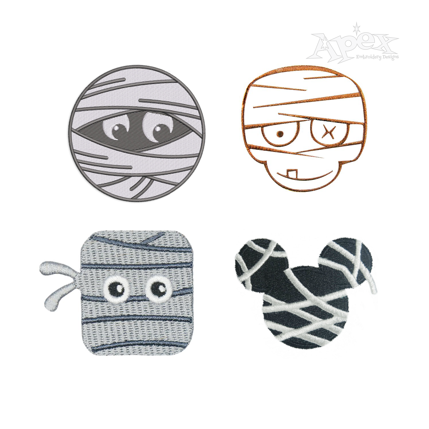 Halloween Mummy Head Face Machine Embroidery Designs Digitized by Apex