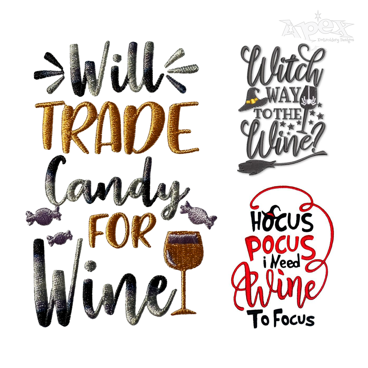 Halloween Wine Drink Sayings Machine Embroidery Designs by Apex