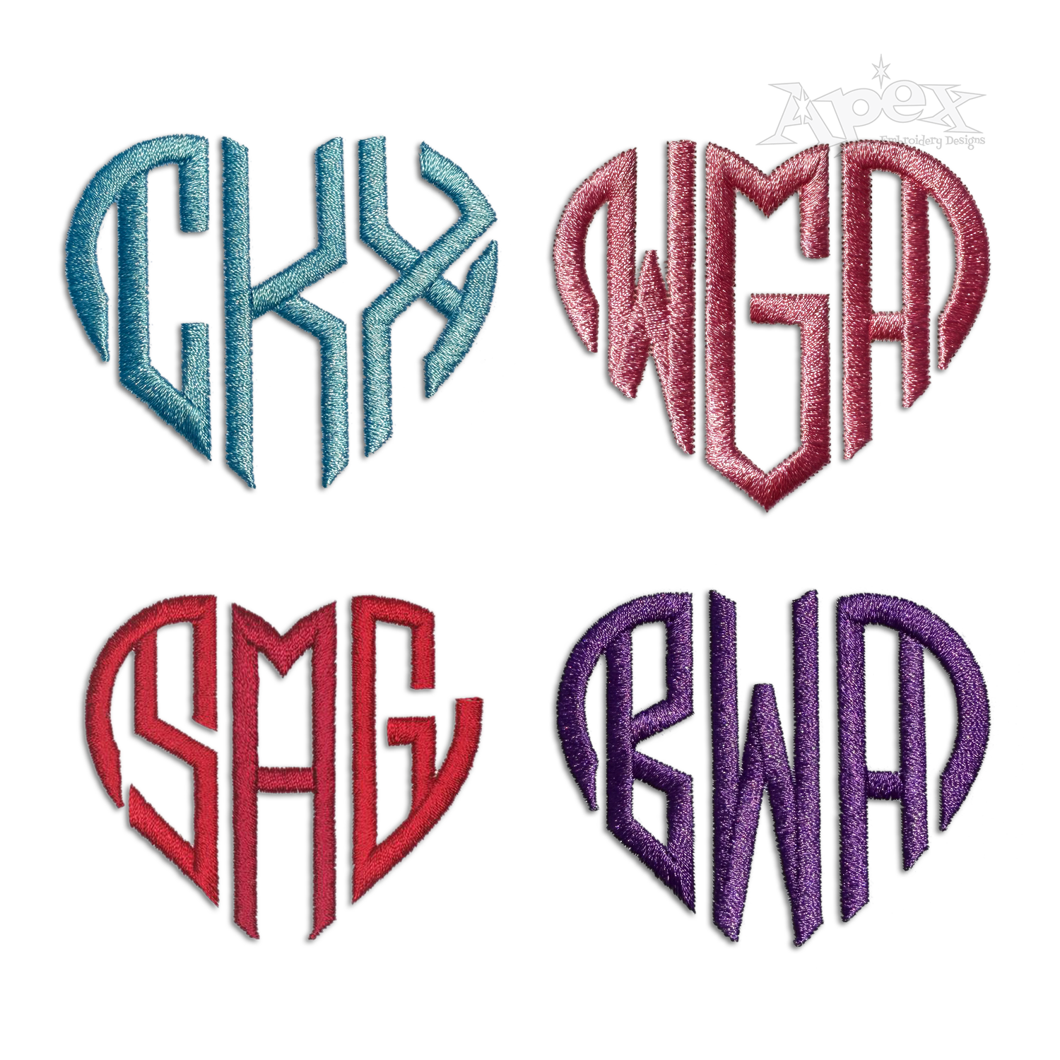 Heart Shaped Monogram Tail Machine Embroidery Font | Apex All