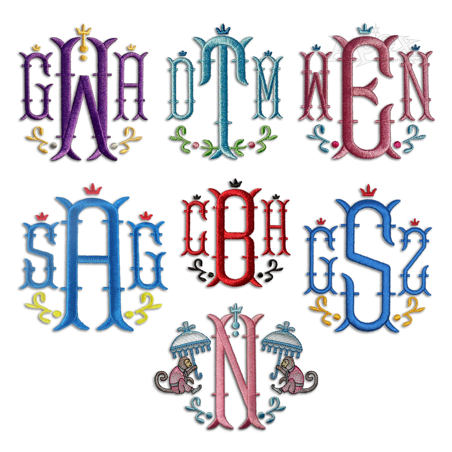 Nola Fancy Monogram Machine Embroidery Font - Apex