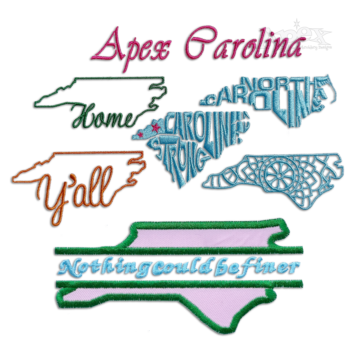 North Carolina State NC Map Machine Embroidery Designs by Apex Digitized