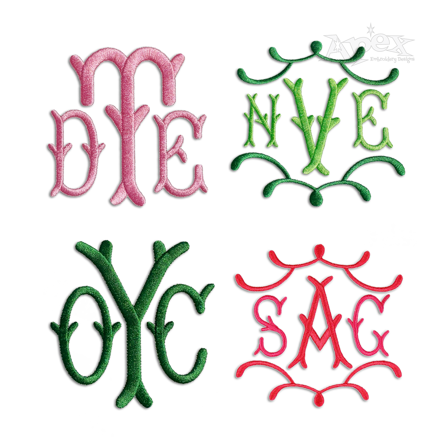 Pagoda Monogram Machine Embroidery Font - Apex