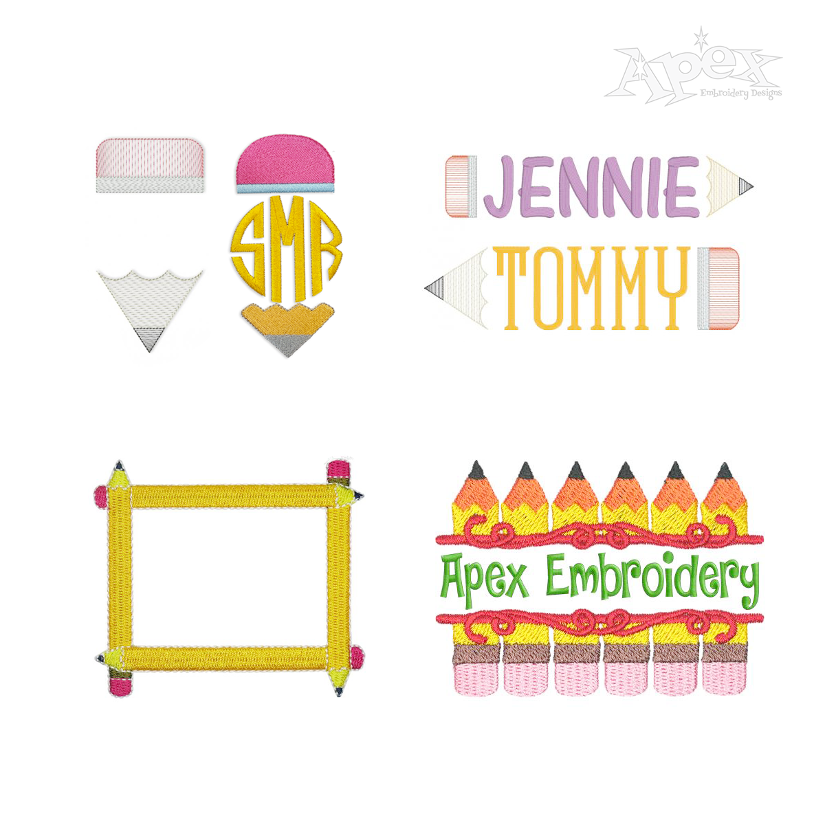 Pencil Split Monogram Frame Bundle Machine Embroidery by Apex All