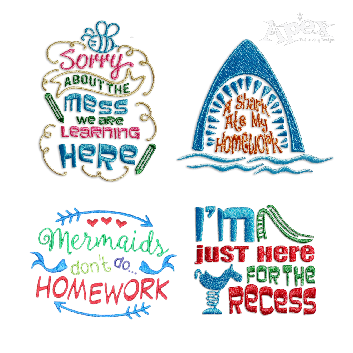 Playful Witty Back to School Sayings Embroidery Design - Apex