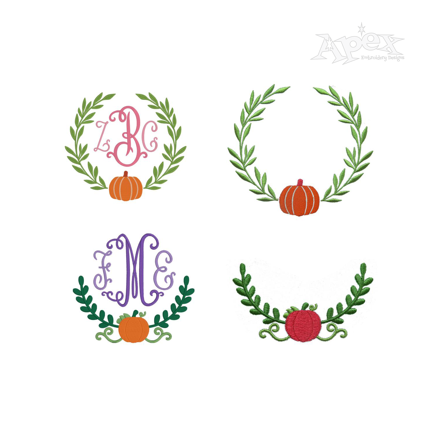 Pumpkin Wreath Monogram Frames Machine Embroidery by Apex Digitizing