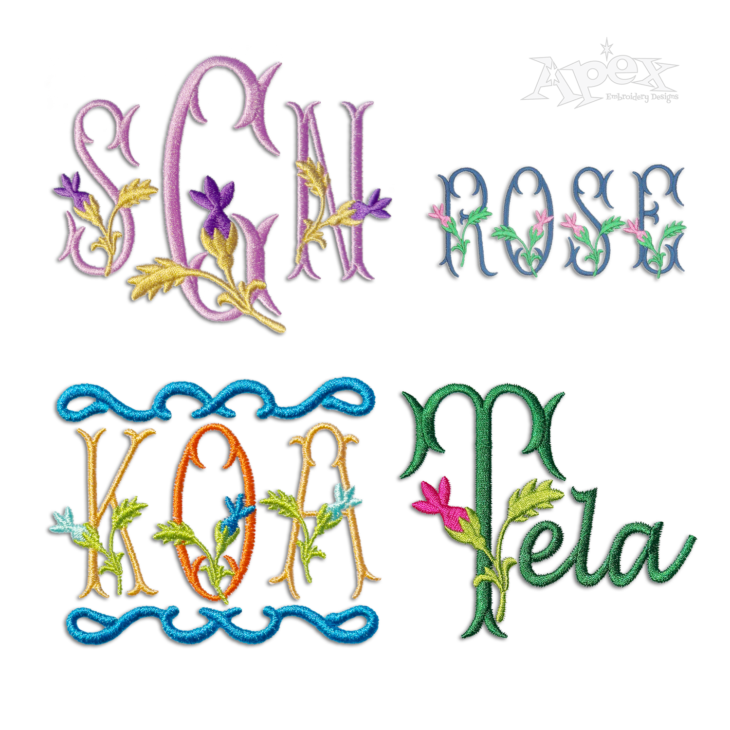 Rose Fishtail Rosebud Machine Embroidery Font by Apex Digitized