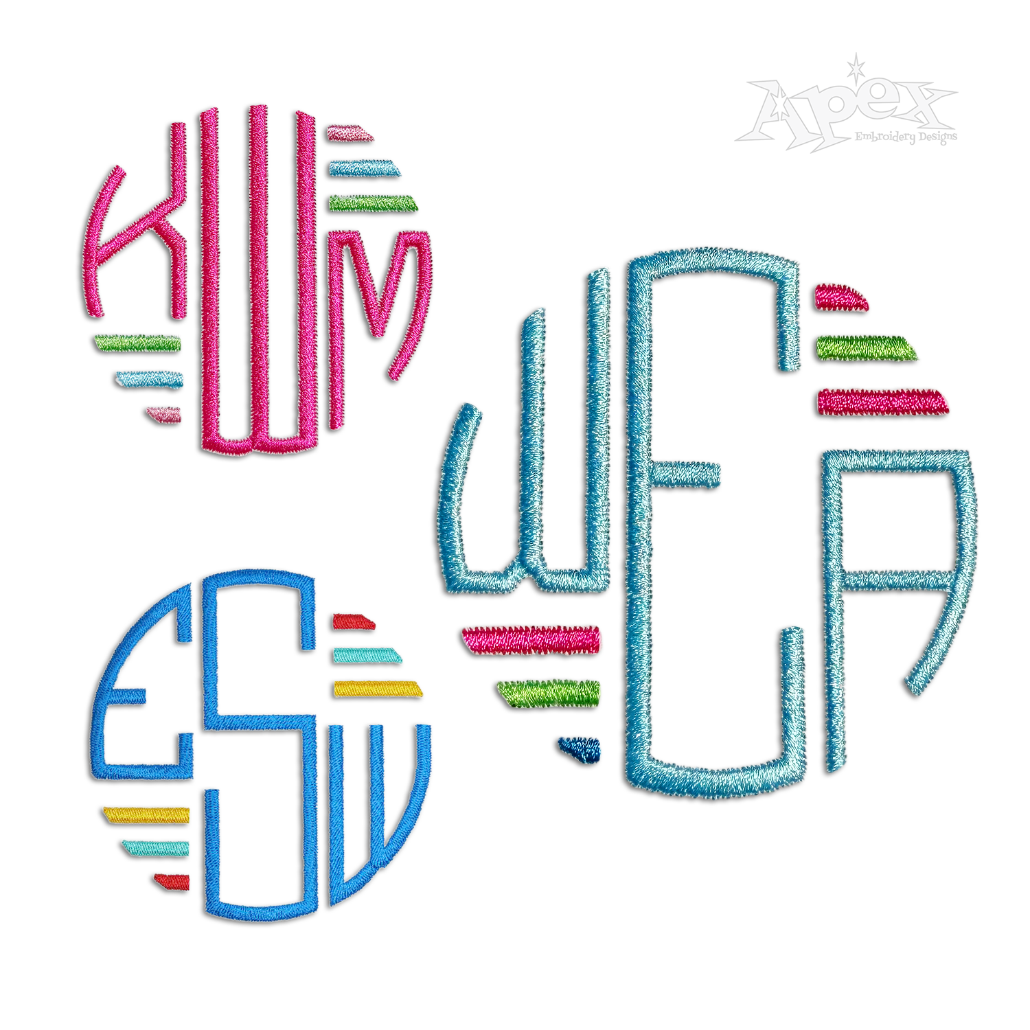 Round Circle Lined Monogram Machine Embroidery Font - Apex