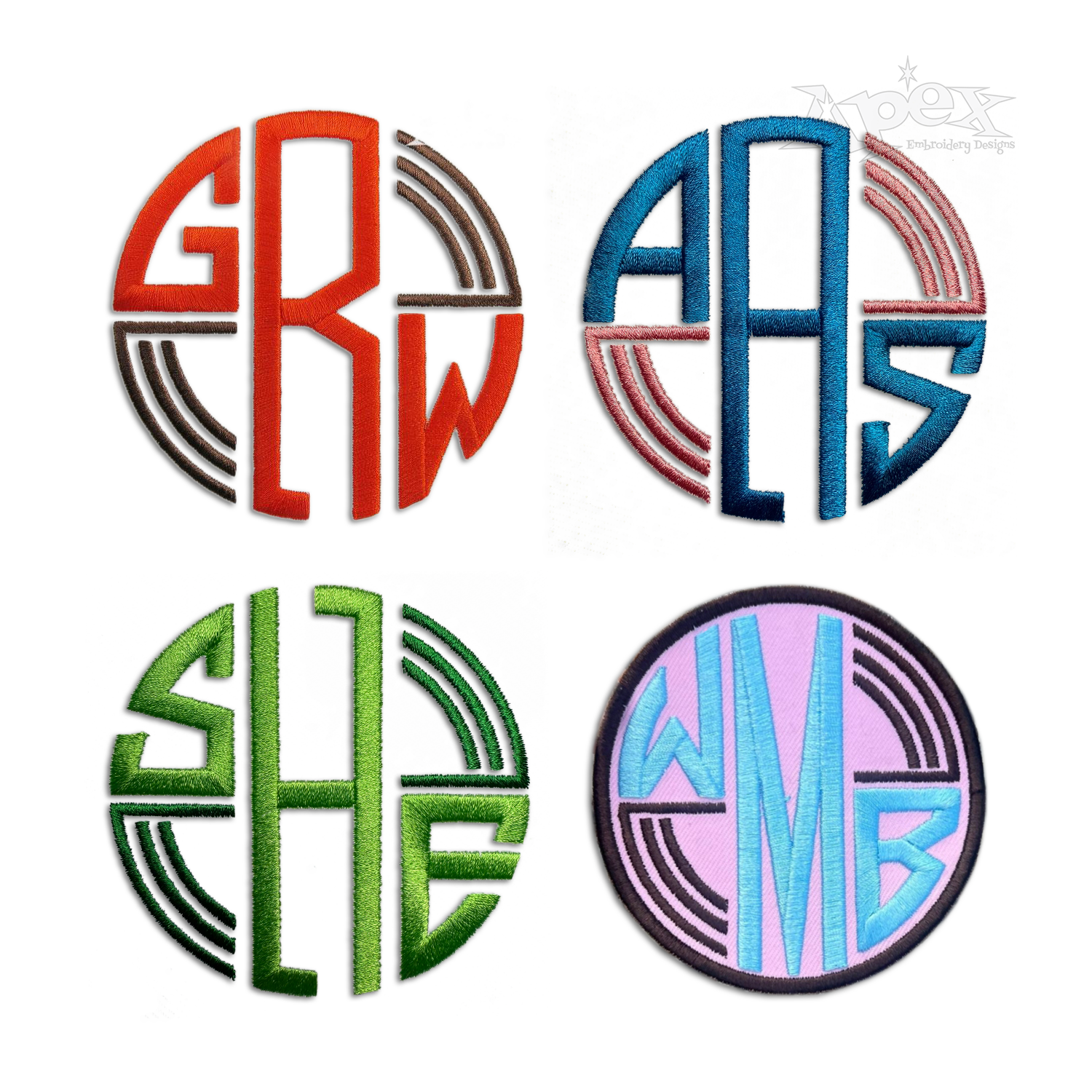 Round Lined Circle Machine Embroidery Font by Apex All