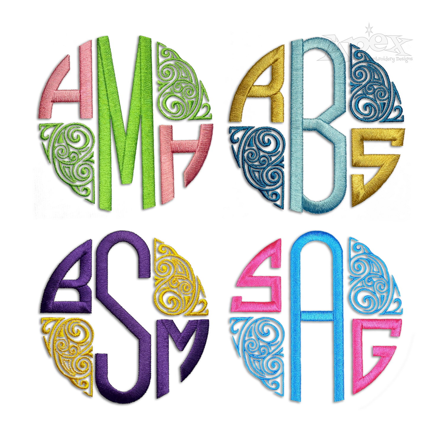 Art Deco Round Circle Machine Embroidery Font by Apex Digitized