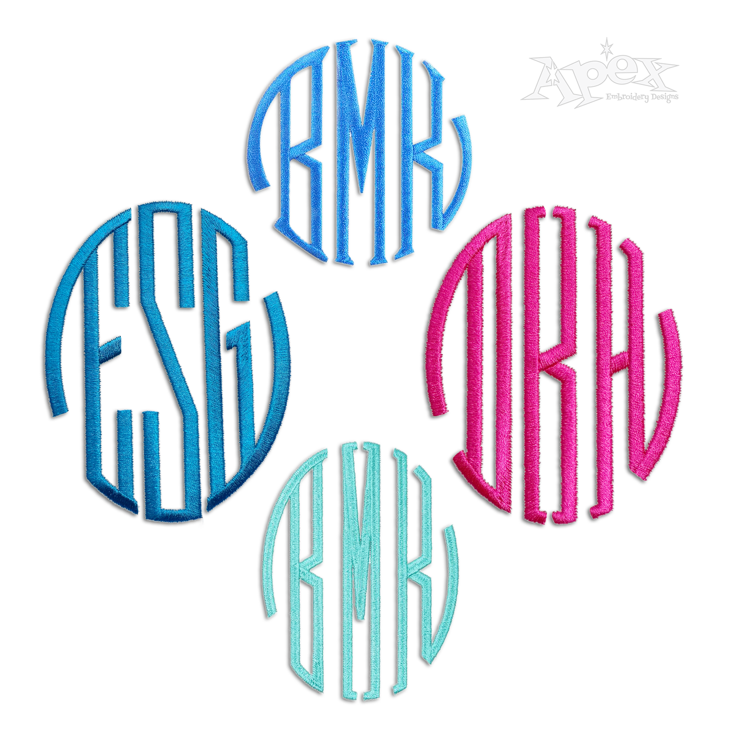 Round Tail Monogram Embroidery Font Digitized by Apex Designs All