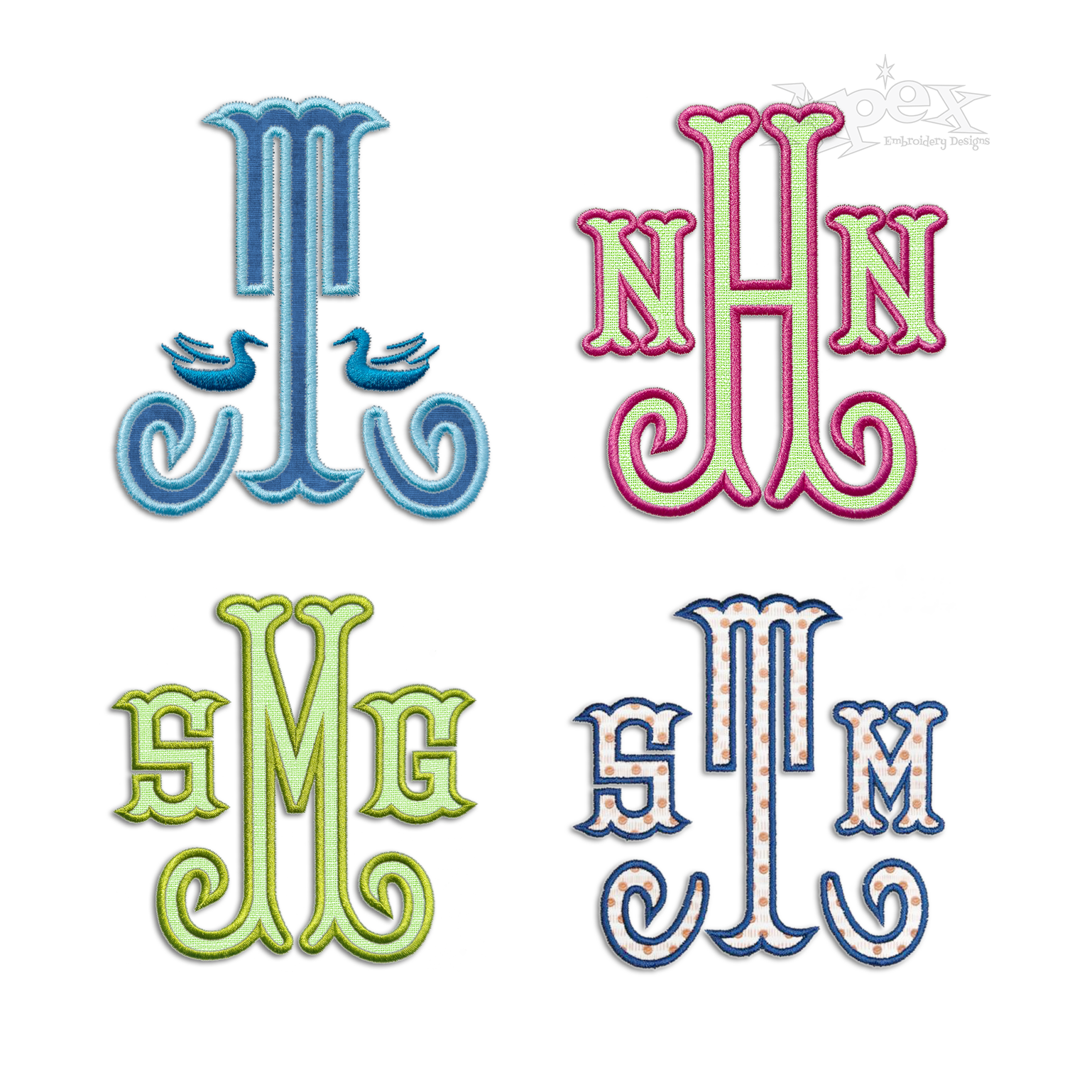 Shirley Monogram Applique Machine Embroidery Font by Apex All