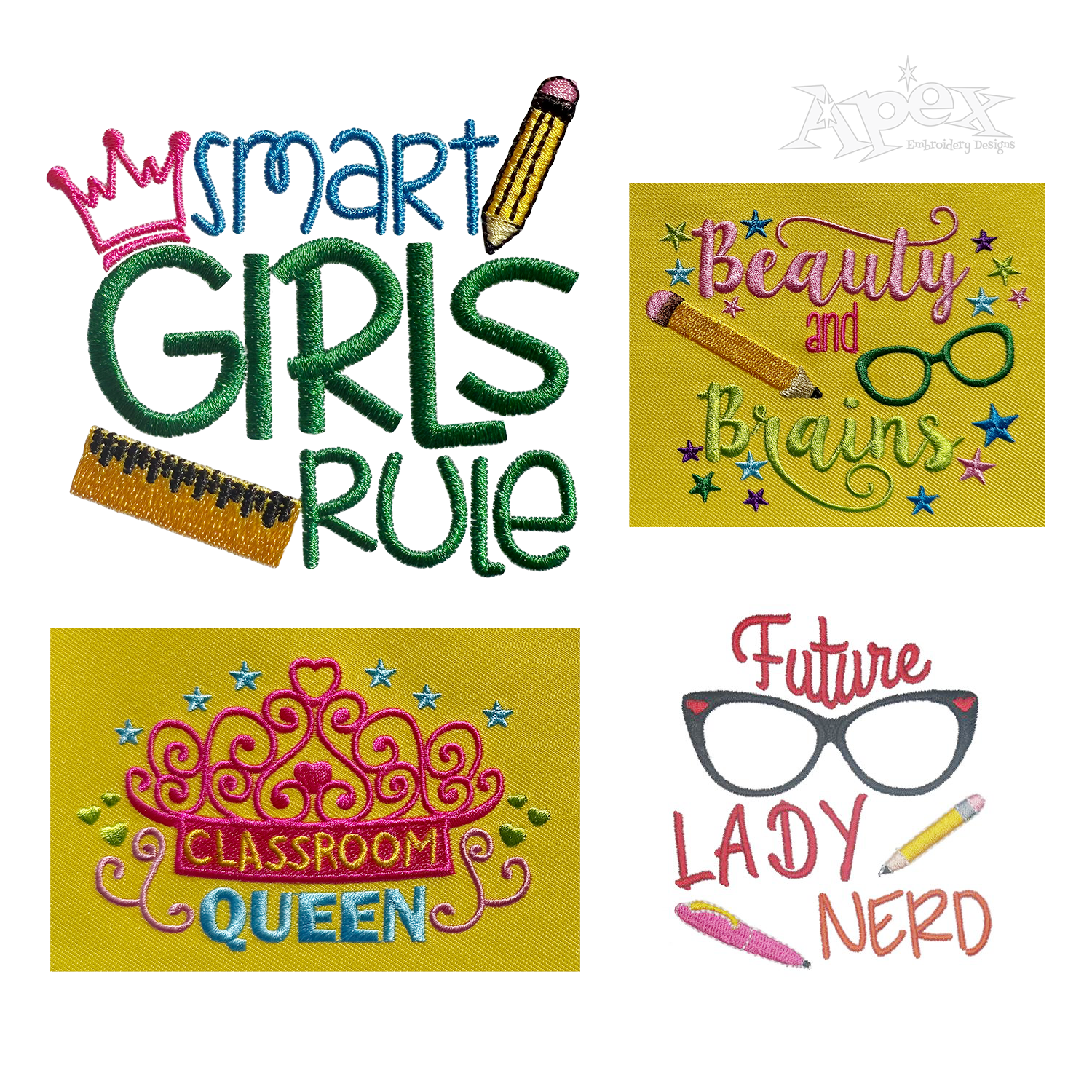 Smart Girl School Word Art Bundle Machine Embroidery Designs - Apex All