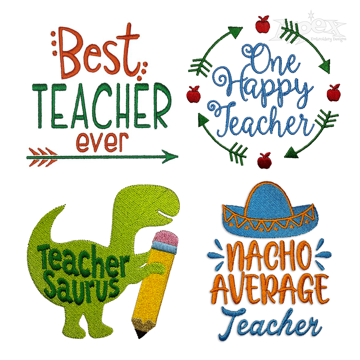 Nacho Average One Happy Best Teacher Saurus Embroidery Designs by Apex Digitizing