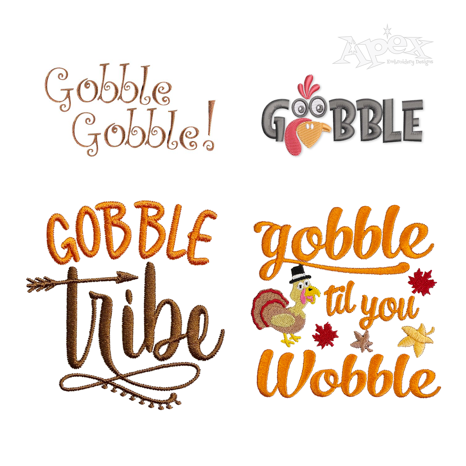 Thanksgiving Gobble Turkey Machine Embroidery Designs - Apex Digitized