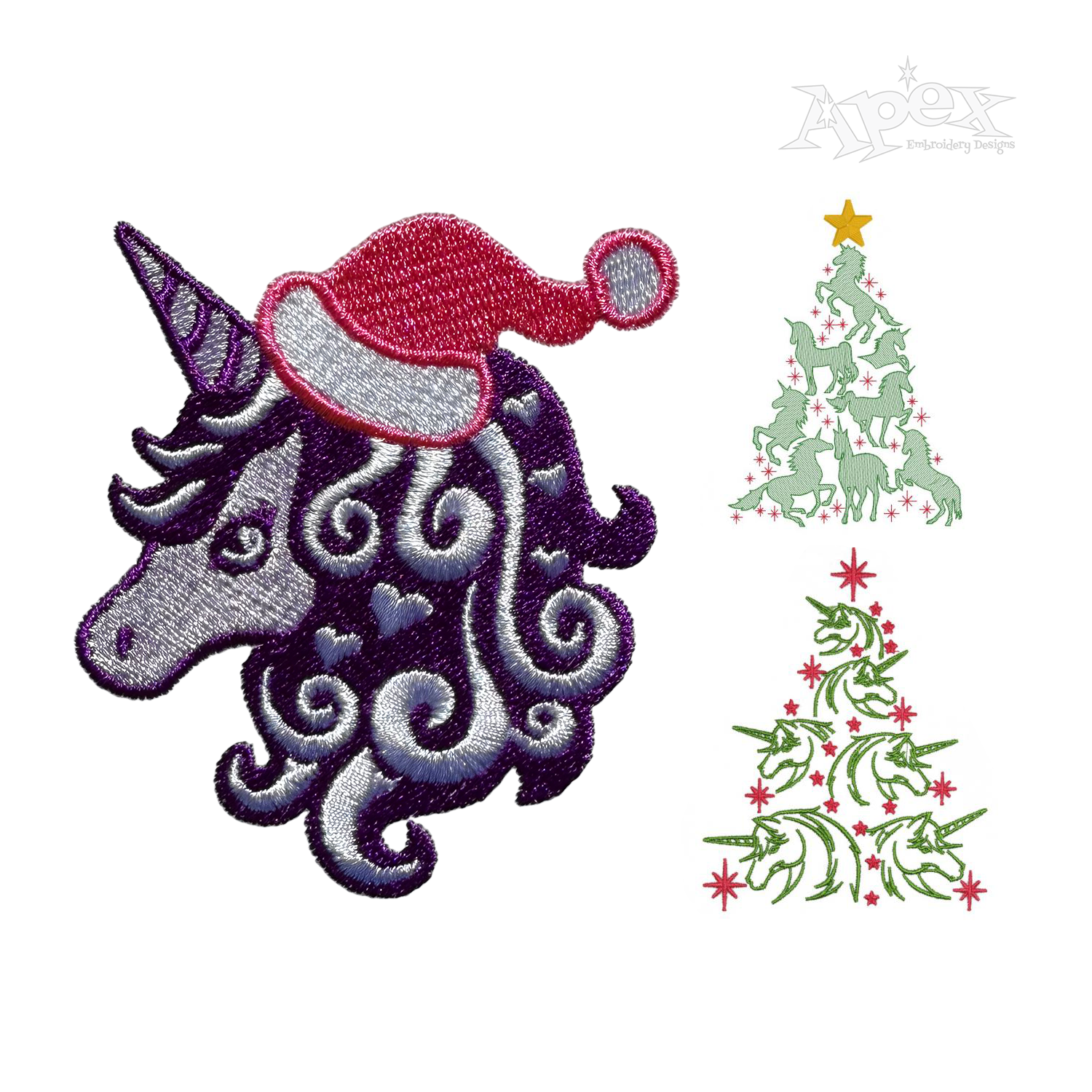 Christmas Tree Unicorn Santa Machine Embroidery Designs by Apex Digitizing