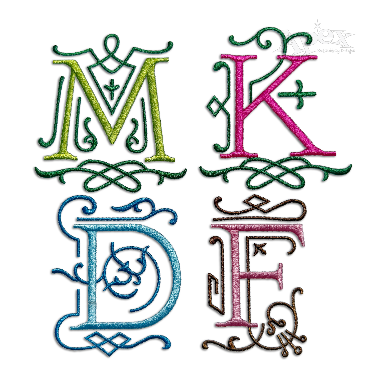 Ornamental Decor Mingled Monogram Machine Embroidery Font Digitized