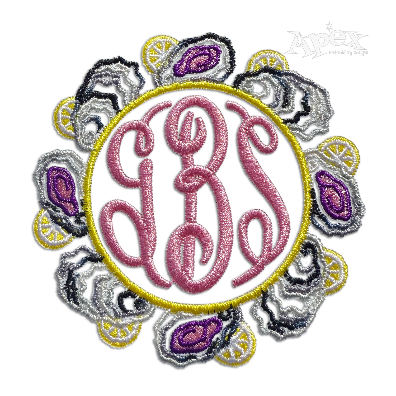 Apex Round Monogram Small Machine Embroidery Font with frame