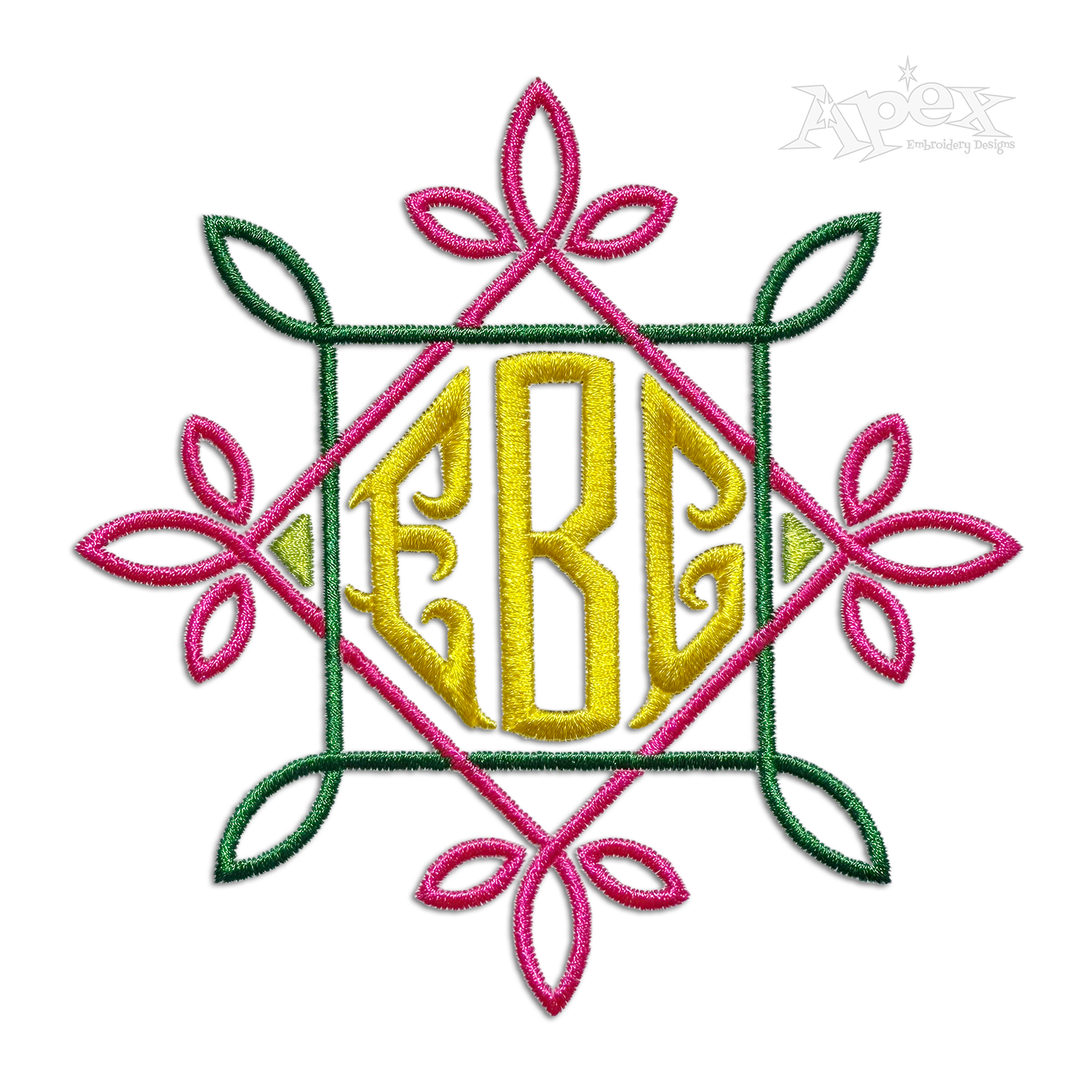 Diamond Triangle Monogram Fishtail Machine Embroidery Font Frame